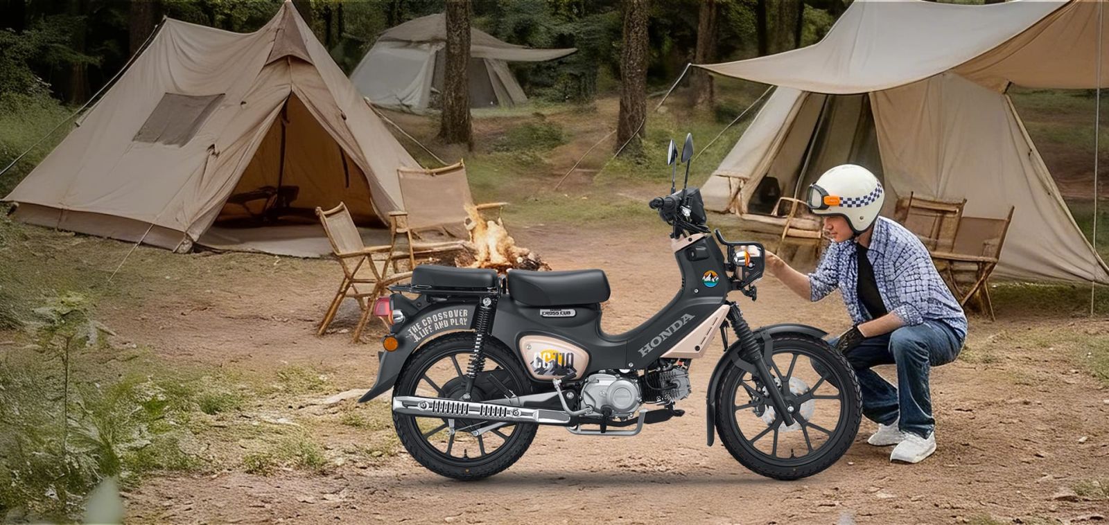 Honda CC110 Special Version đồng hành trong chuyến cắm trại với thiết kế Cross đặc trưng
